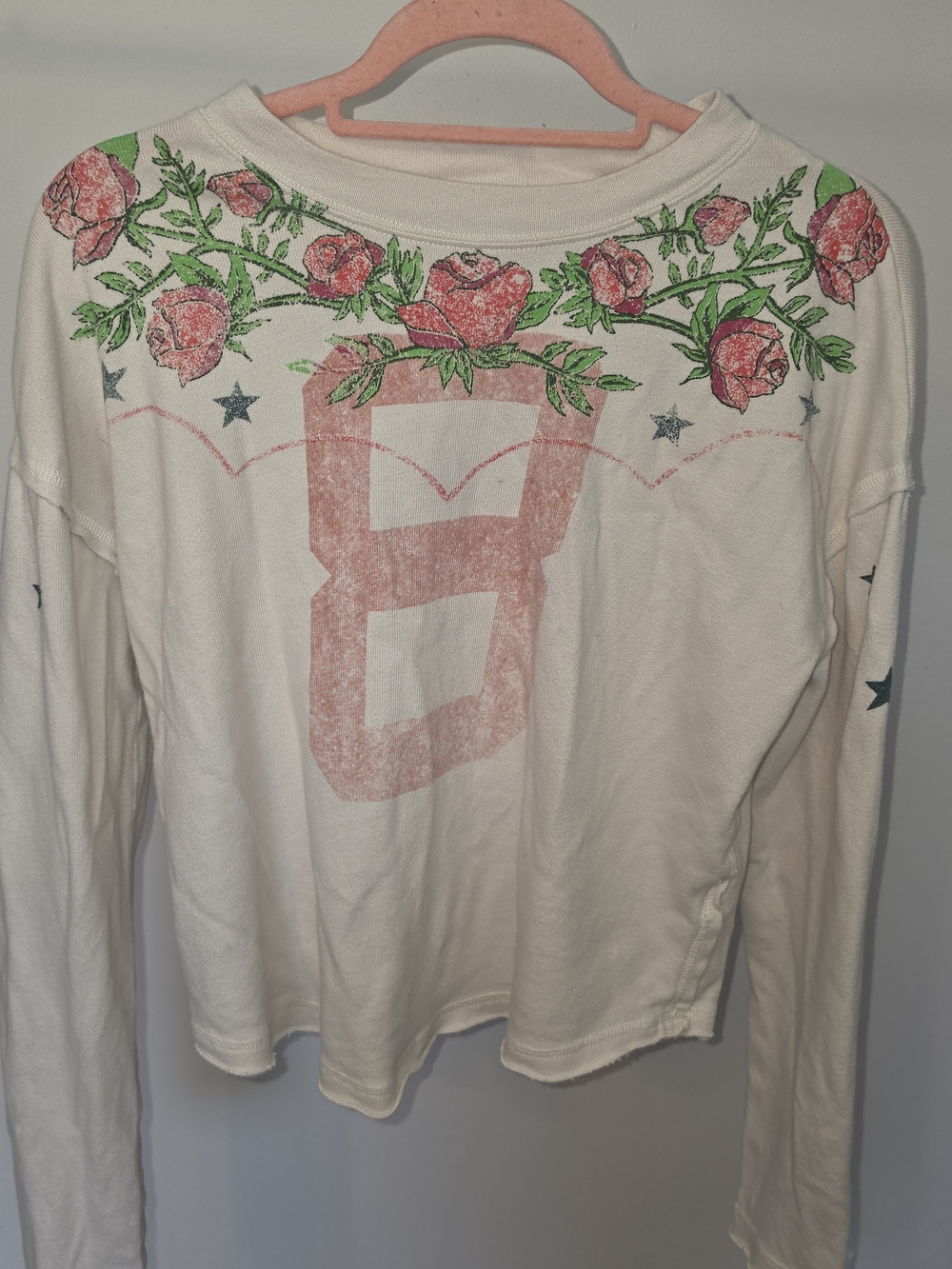 We The Free Cream Long-Sleeve Graphic Top with Pink Roses